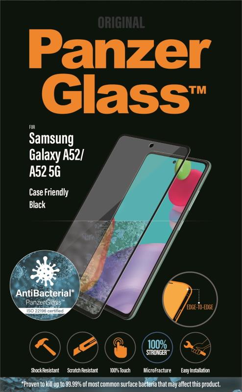 Antibakteriální ochranné sklo displeje PanzerGlass Edge to Edge pro Samsung Galaxy A52/A52 5G, černá